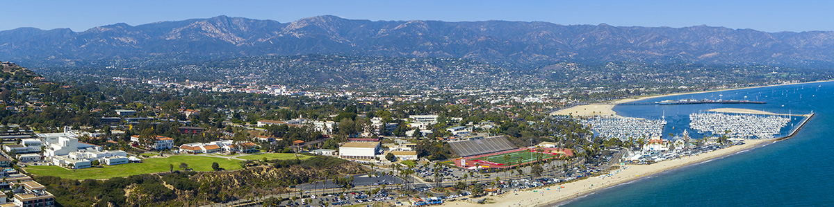 Campus panorama photo with surrounding harbor, waterfront and city